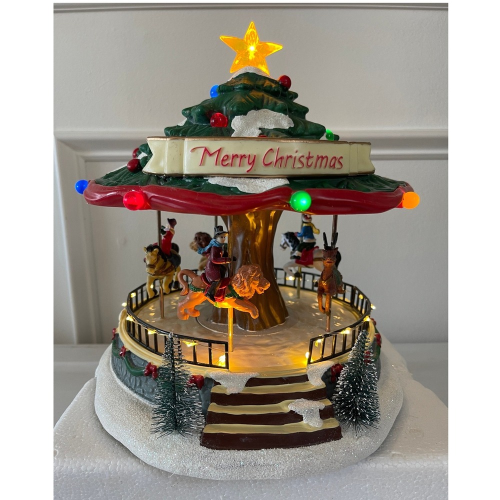 St Nicholas Square Christmas Tree Carousel Animated Light Up Musical Village